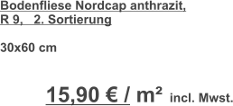 Bodenfliese Nordcap anthrazit,  R 9,   2. Sortierung  30x60 cm                                       15,90 € / m²  incl. Mwst.